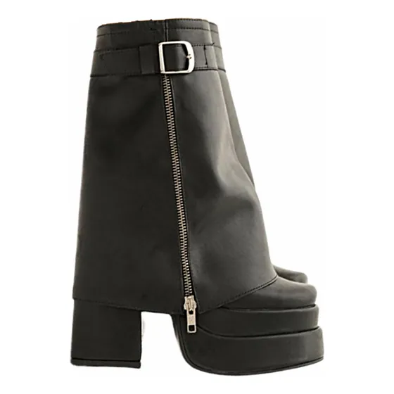 Botas Caña Negro 2x1 Doble Plataforma Bratz Cuero Volcada