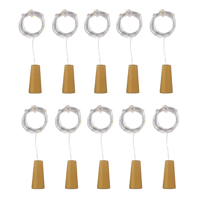 Pack X10 Tapon Led Botella Vino + Pila Luz Alambre Cálida