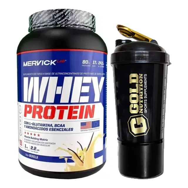 Whey Protein Mervick 1kg + Vaso 2 En 1 Shaker Generation 