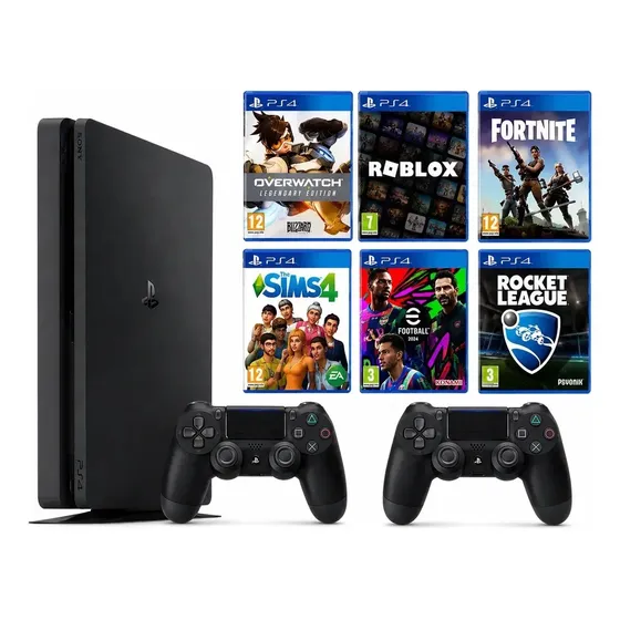 Sony Playstation4 Ps4 Slim 500gb 2controles 6 Jogos Digitais (Recondicionado)