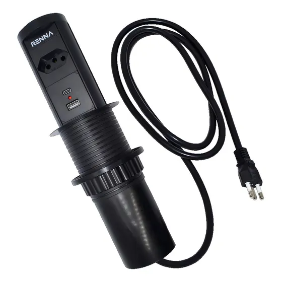 Torre De Tomada De Indução Usb A Usb C 01 Tomada 16a Preta Cor Preto