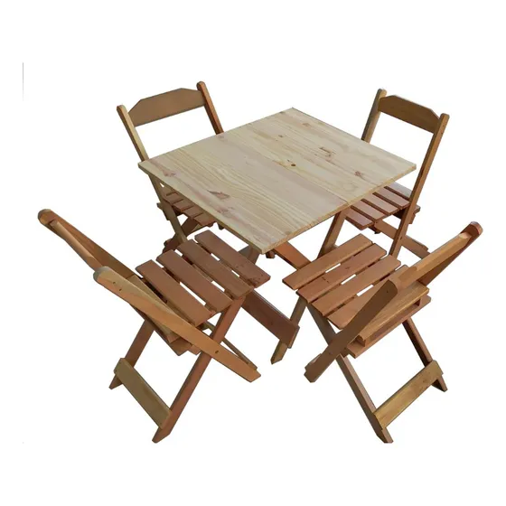 Jogo Conjunto Mesa Dobrável 70x70 C/4 Cadeiras Madeira
