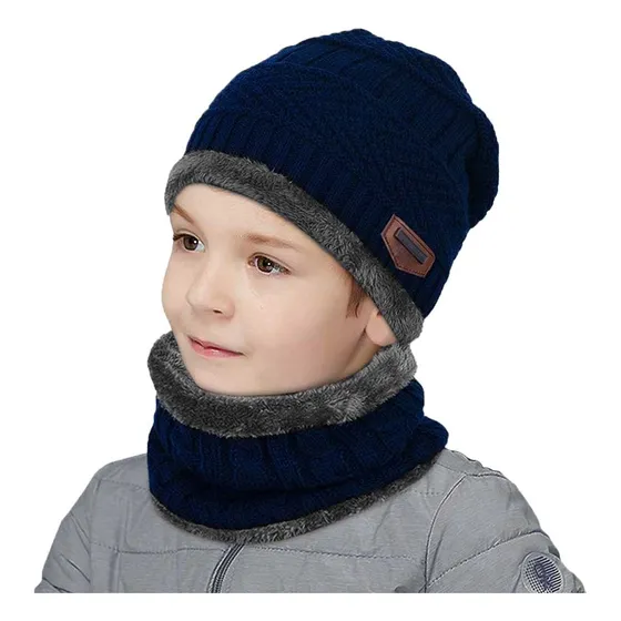 Combo Gorro + Cuello Lana Invierno Con Corderito Para Niños