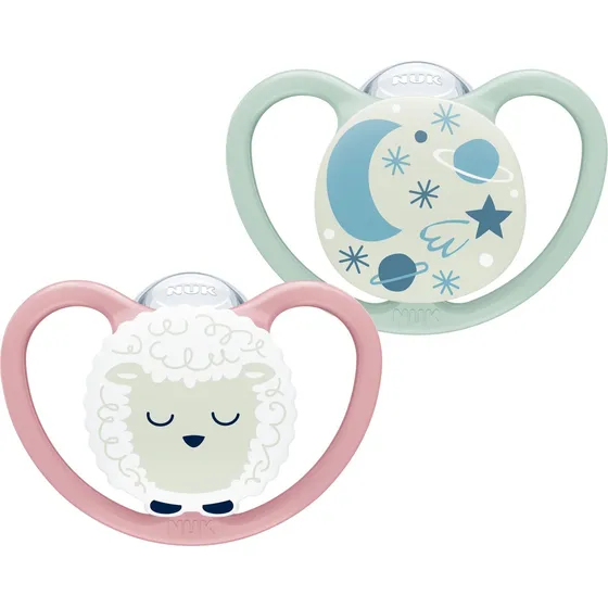 2 Chupetes Nuk Space Night Luminoso 0 A 6 Meses Talle 1 Color Rosa Período De Edad 0-6 Meses