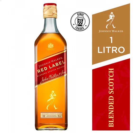 Whisky Johnnie Walker Red Label Etiqueta Roja 1 Litro