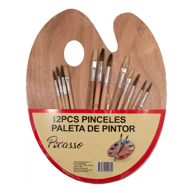 Paleta De Pintor Madera 12 Pinceles De Distintos Tamaños