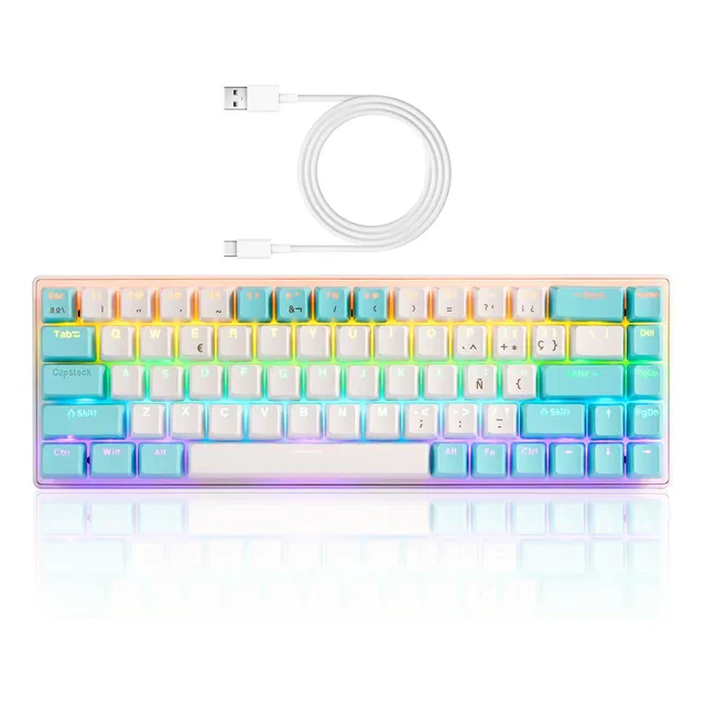 Teclado Mecánico Eje Rojo Con Luz Rgb 68 Teclas Con Cable