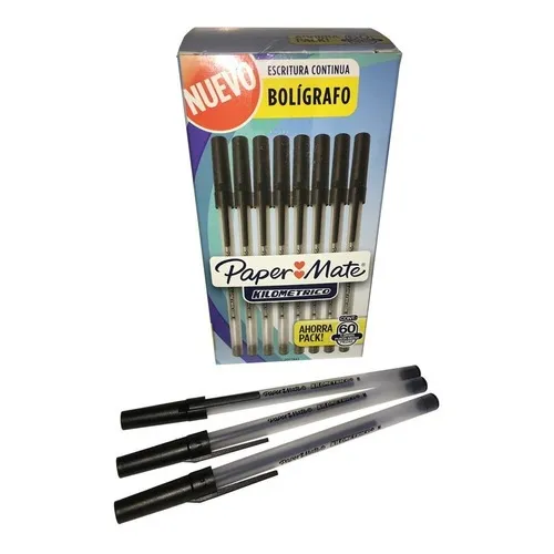 Boligrafo Paper Mate Kilometrico Negro Caja X 60 Unidades Exterior Negro transparente