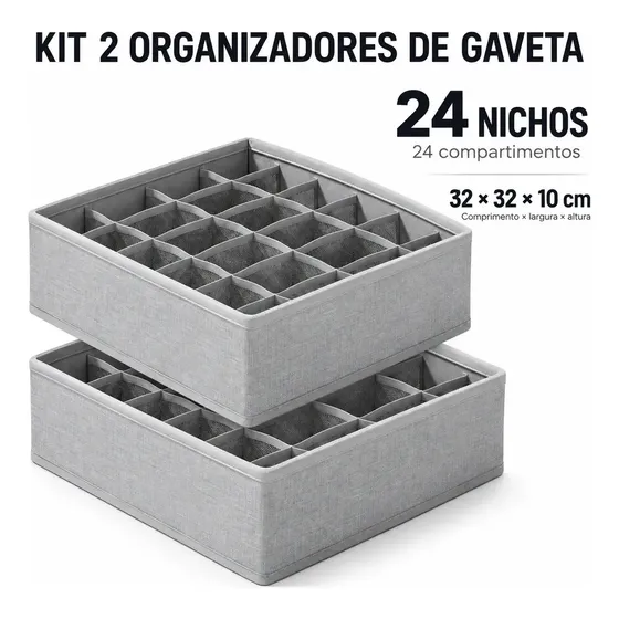 Kit 2 Organizadores de Gaveta 24 Nichos Colmeia Dobrável para Meias Cuecas Calcinhas Lingeries Roupas Íntimas Organizador Multiuso Compacto Premium