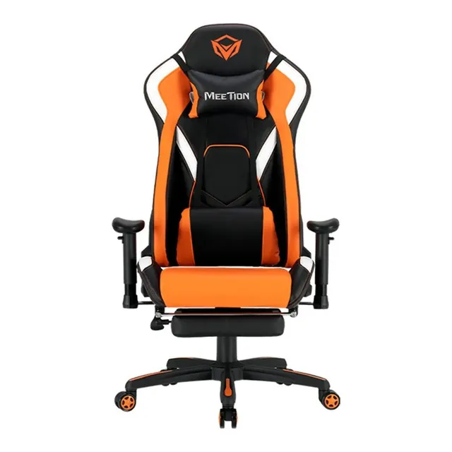 Silla de escritorio Meetion CHR22 MT-CHR22 gamer ergonómica negra y naranja con tapizado de cuero
