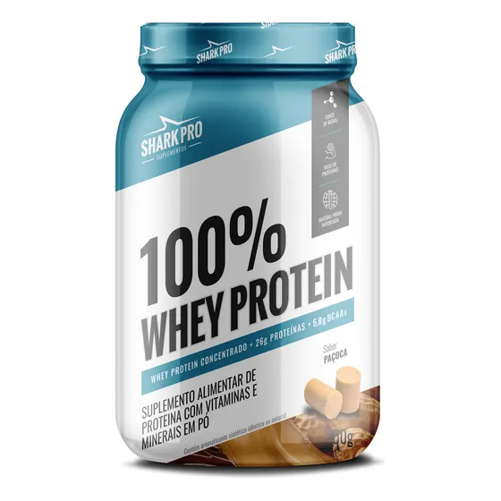 Whey Protein 100% Pote 900g Proteína Shark Pro Sabores Top Sabor Paçoca