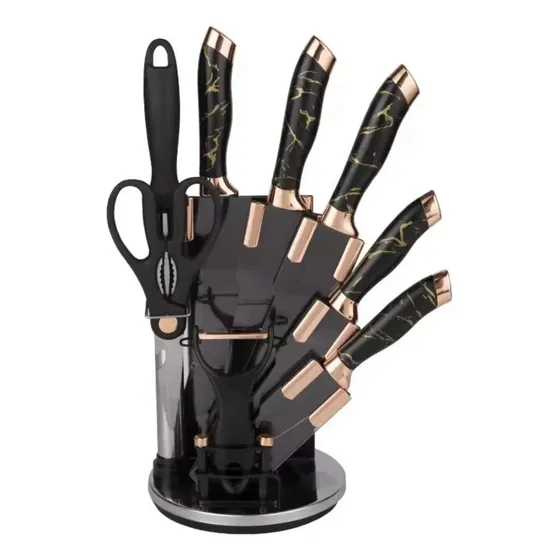 Juego De Cuchillos En Acero X8 Pcs + Base Giratoria Abanico