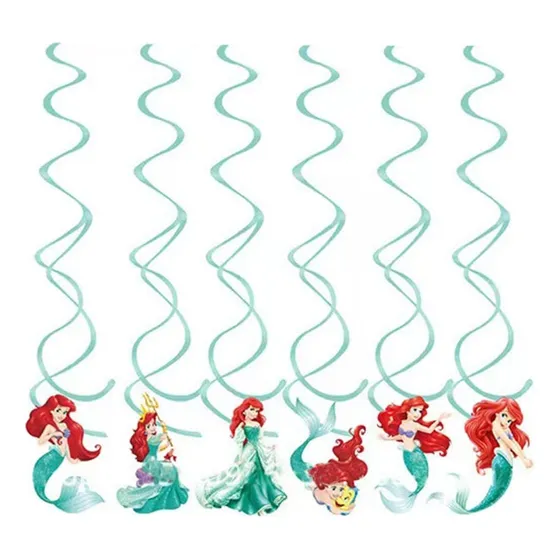 6 Colgantes Espiral Decoración Cumpleaños Sirena Sirenita