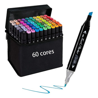Canetinhas Coloridas 60 Cores Ponta Dupla Estojo Colorir Canetinhas Coloridas 60 Cores Ponta Dupla Estojo Colorir