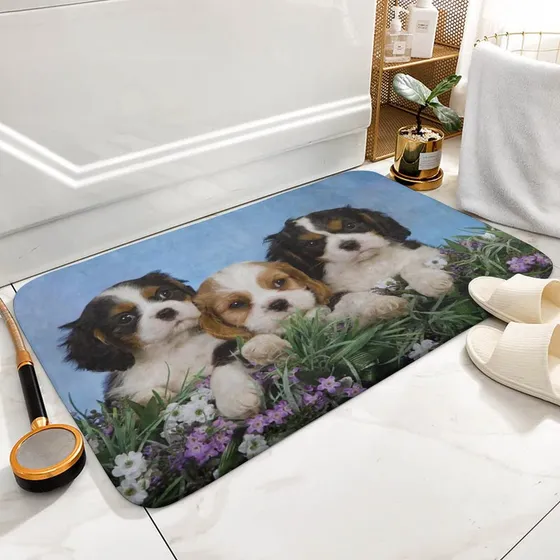 Cavalier King Charl Spaniel Flowers Alfombra Baño Lavabl 24