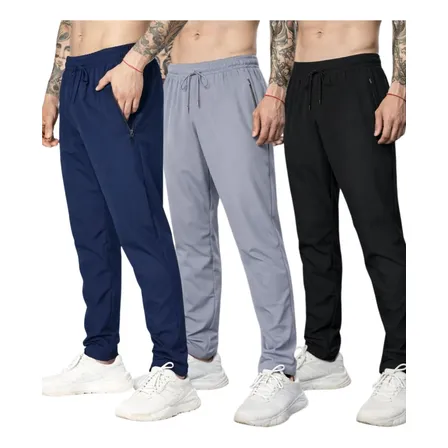 Kit 3 Calças Esportiva Tactel Zíper No Bolso Confortável