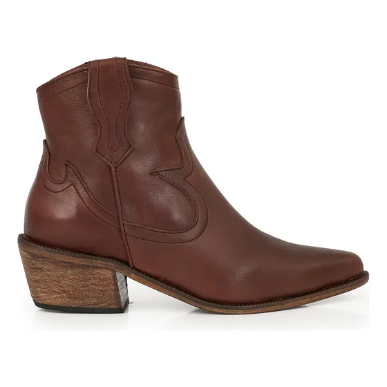 Bota Cuero Mujer Botineta Zapato Cierre Taco Texana Briganti