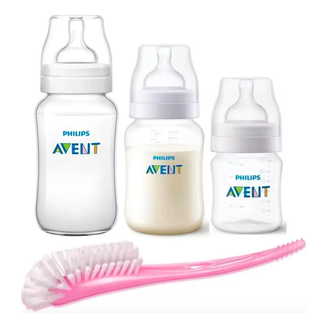 Set Recien Nacido Avent Classic 3 Biberones + Escobilla