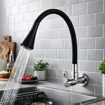Torneira Gourmet Cozinha Flexível Duplo Jato Bancada/parede Preto Parede Fosco