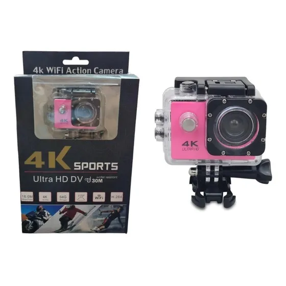 Camara 4k Full Hd Sports Wifi Resistente Al Agua Color Rosa chicle