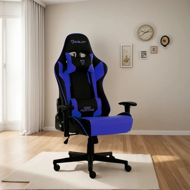 Silla Gamer Ocelot Ergonómica Reclinable Vinipiel Negro Azul Azul Piel Sintética