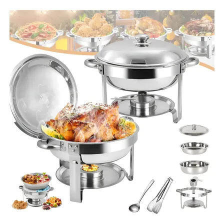 Rechaud Redondo Gaonas De Aço Inoxidável 6 L Para Buffet Com Queimador A Álcool