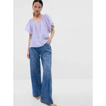 Blusa Mujer Gap Cuello Cuadrada Vuelos Celeste