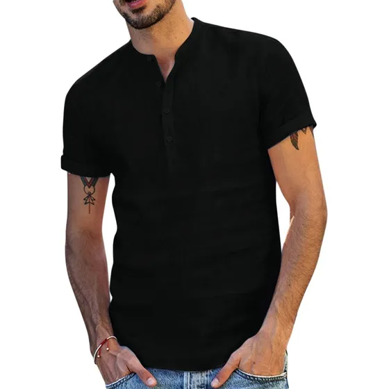 Polera De Manga Corta Elástica De Lino For Hombre