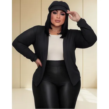 Cardigan Casaquinho Manga Longa Casaco Feminino Plus Size