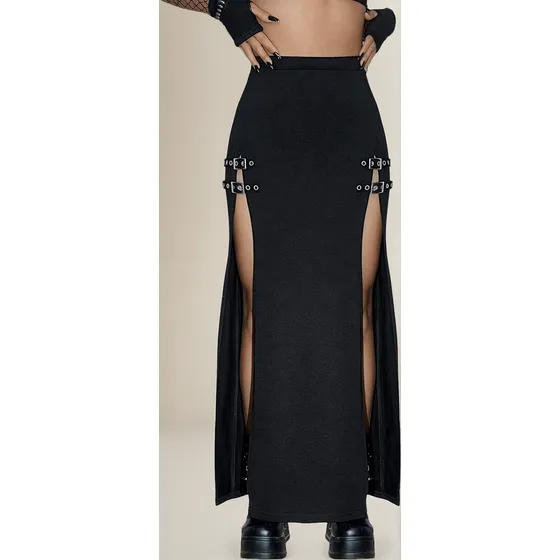 Falda Maxi Con Tajos Hebillas Goth Metal Punk Aesthetic Y2k