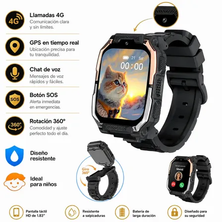 Reloj Inteligente Niño 4g,con Cámara Y Juegos,gps,teléfono,videollamada,chat De Voz,modo Escuela,Supervisión de la aplicación,sos,cámara,calculadora Y Podómetro Reloj Inteligente Para Niños Y Niñas