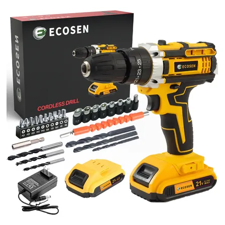 Parafusadeira Furadeira Sem Fio Bateria 21v Duas Baterias Preto Amarelado 127/220v 60hz