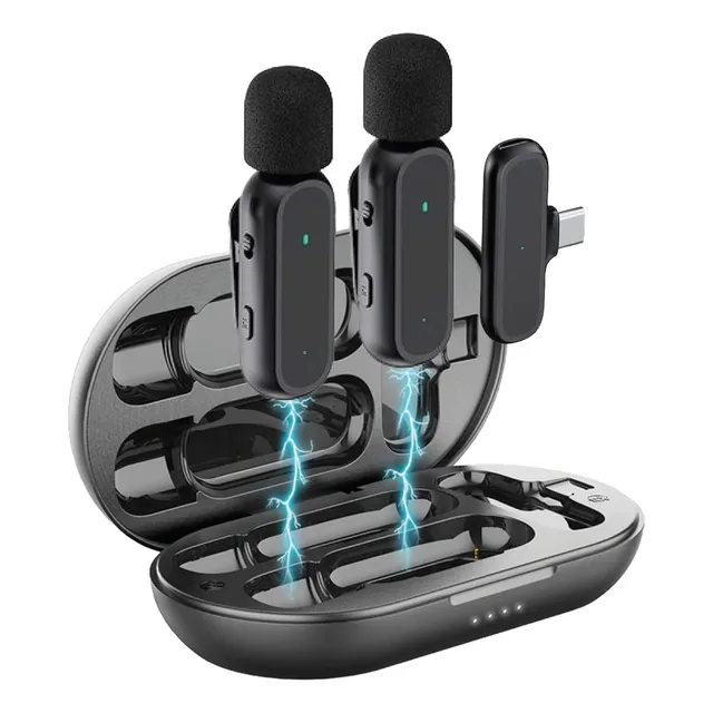 Microfono Inalambrico Solapero Dual Tipo C +estuche Cargador