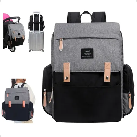 Mochila Maternidade Térmica Impermeável The Land Preto Com Cinza 36x36x19cm