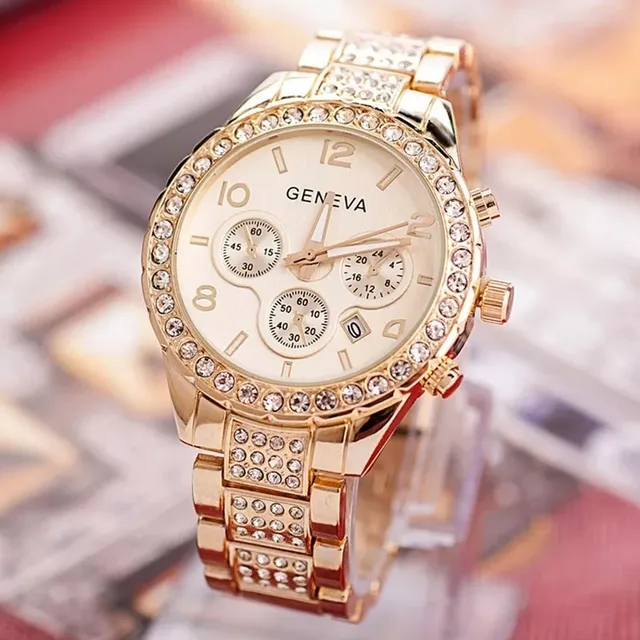Reloj De Dama Con Piedras.Geneva $20 Color Oro Rosa.