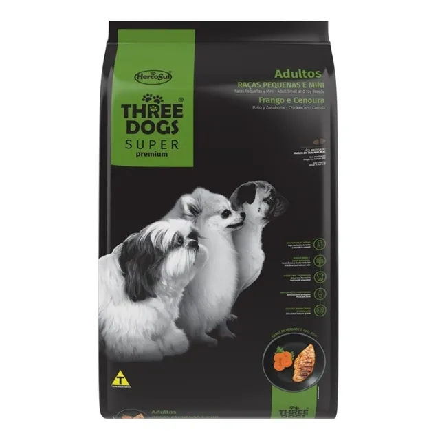Three Dogs peqenas e mini comida para perros adultos pollo y zanahoria 15kg