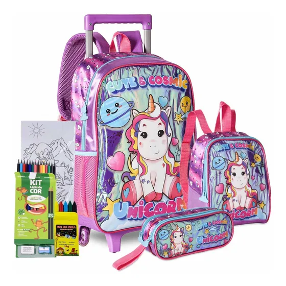 Mochila Escolar Unicornio , Rudas , Kit