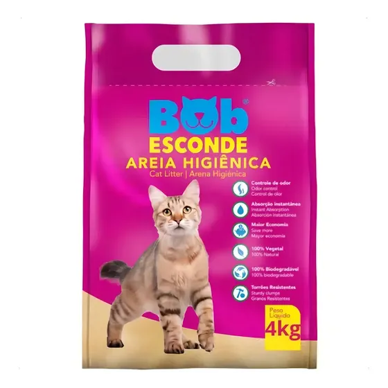 Areia Higiênica Para Gatos Mandioca Bob Esconde Saco de 4 Kgs