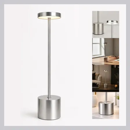 Luminária Mesa Abajur Led Dimerizável Sem Fio Recarregável Prateado 127/220v