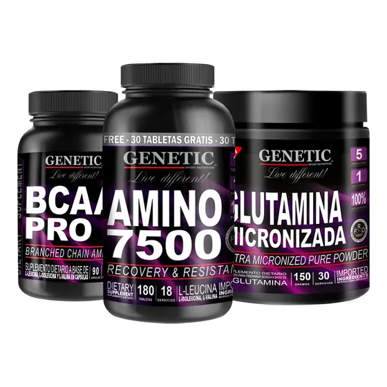 Amino 7500 Bcaa Pro Glutamina Recuperación Muscular Genetic