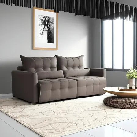 Sofá Cama Retrátil Linho Com Rinheira Bom Pastor Innova Cor Linho Marrom