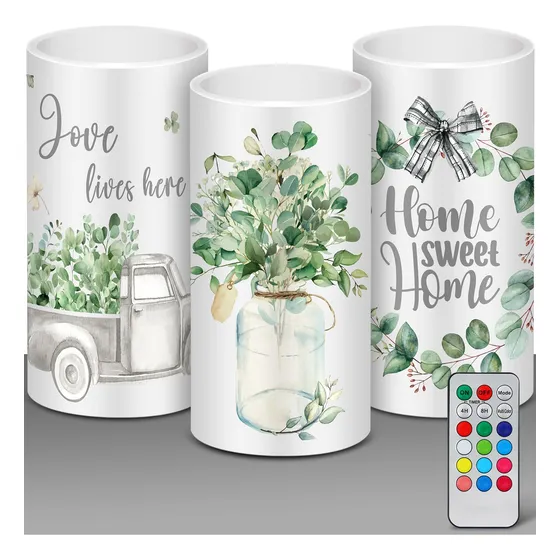 3 Vela Llama Granja Control Remoto Led Decorativa Limon Para