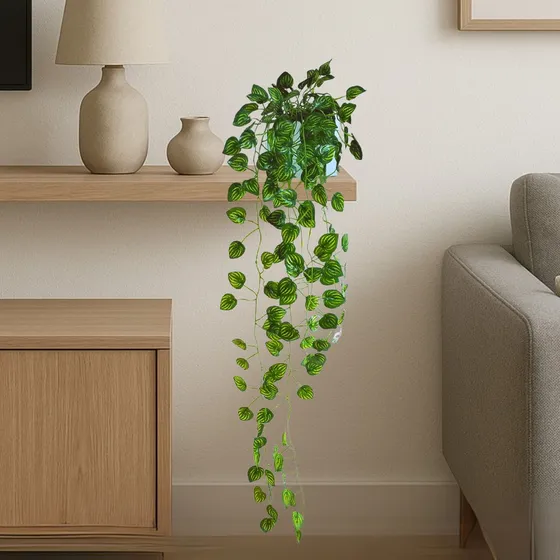 Planta Artificial Jibóia Pendente Caída Com Vaso Espelhado