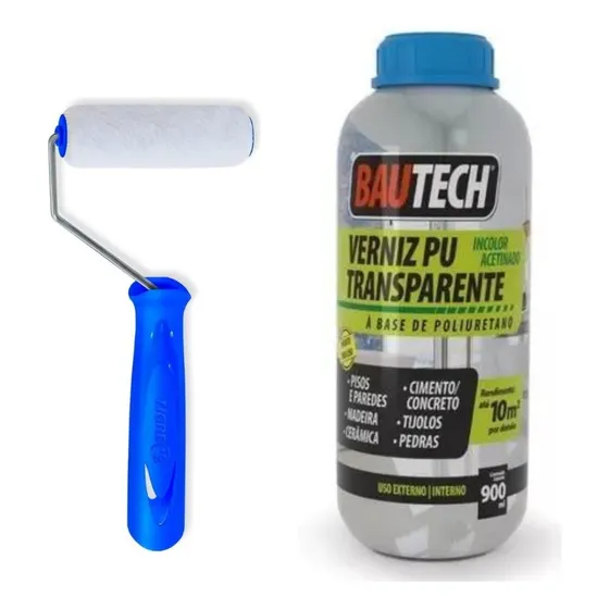 Kit 1 Verniz Pu Transp Acetinado Piso Concreto 1 Rolo Lã 9cm