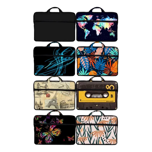 Funda Tipo Maletin Notebook Neoprene Para 14 Y 15.6 Bolsillo Y Manijas Diseños Surtidos Real Cover