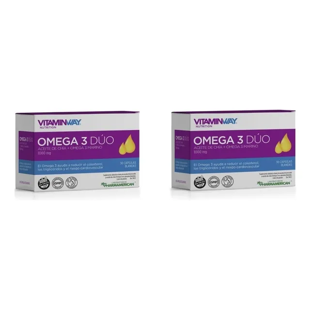 Omega 3 Dúo Vegetal Chía Y Marino Pescado Triglicéridos X2