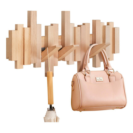 Perchero De Pared De Madera Ufine Con 6 Ganchos Plegables Perchero De Pared De Madera Ufine Con 6 Ganchos Plegables