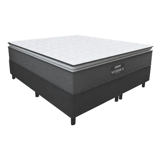 Cama Box King Molas Ensacadas Pillowtop Maximus Cinza/preto