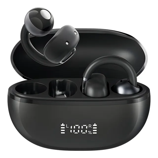 Haylou Airfree Auriculares Inalámbricos Con Clip 360° Audio Espacial, Audífonos Con Reducción De Ruido Ai De Doble Micrófono Con Led Pantalla Inteligente, Bluetooth 5.4, Ow03, Negro