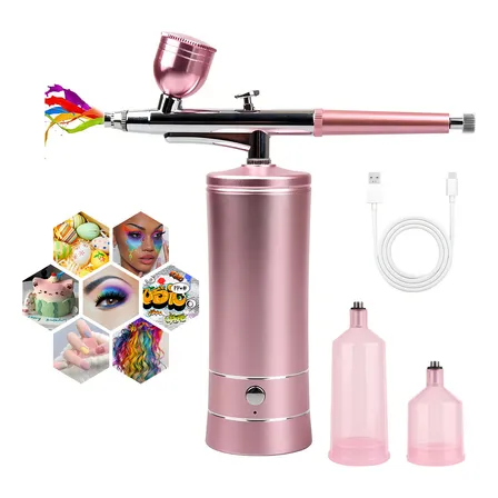 Kit Aerógrafo Portátil Tensky Para Uñas Maquillaje Con Compresor Rosa